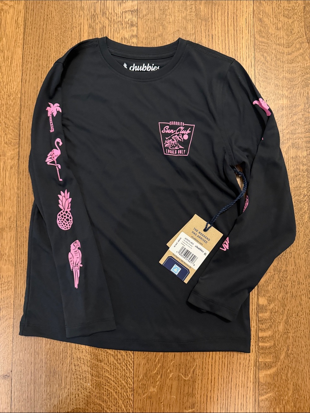chubbies Black Long-Sleeve Tee with Pink Tropical Prints